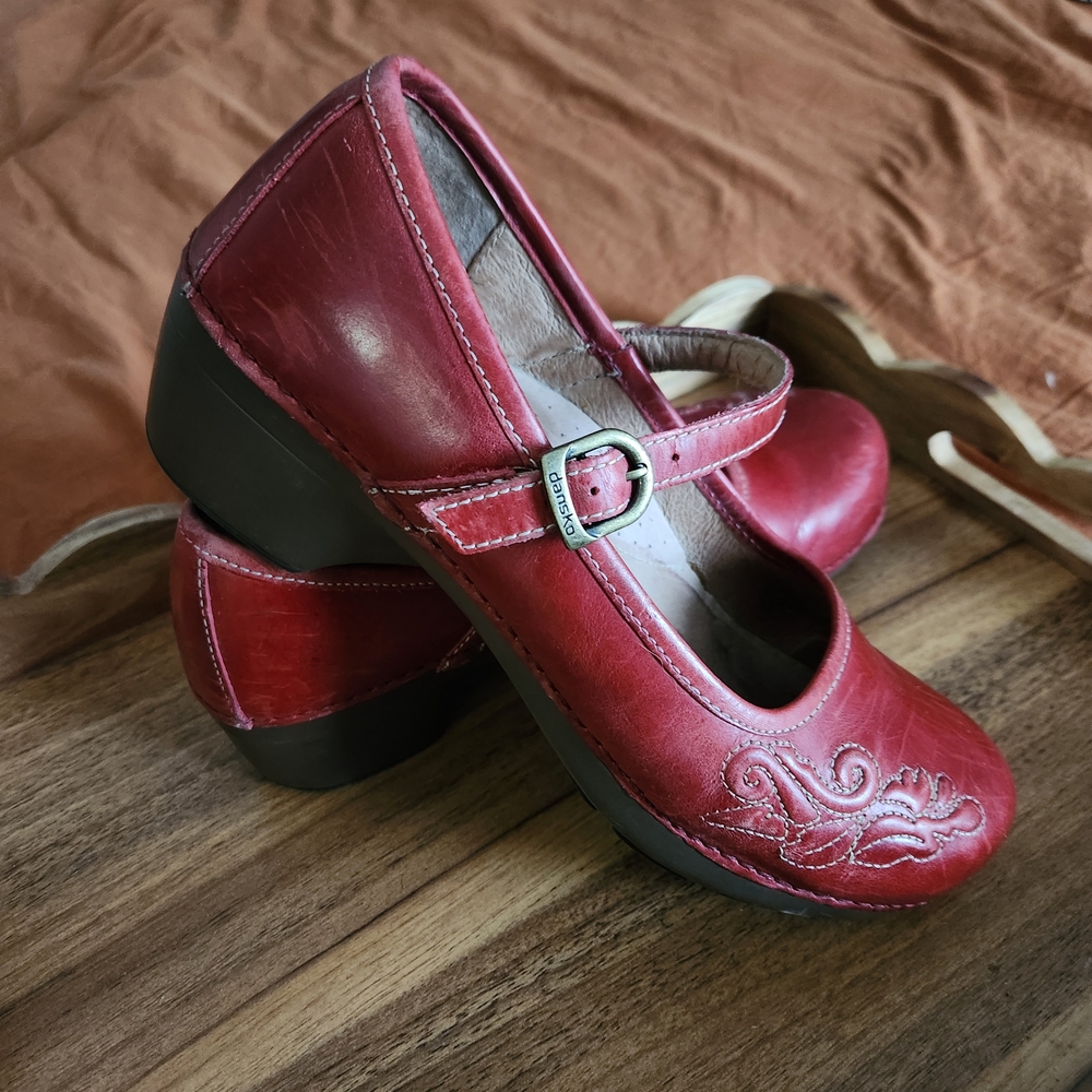 DANSKO Mary Jane Real Leather Clogs, Dark Red, Size: 42, 11, 11.5